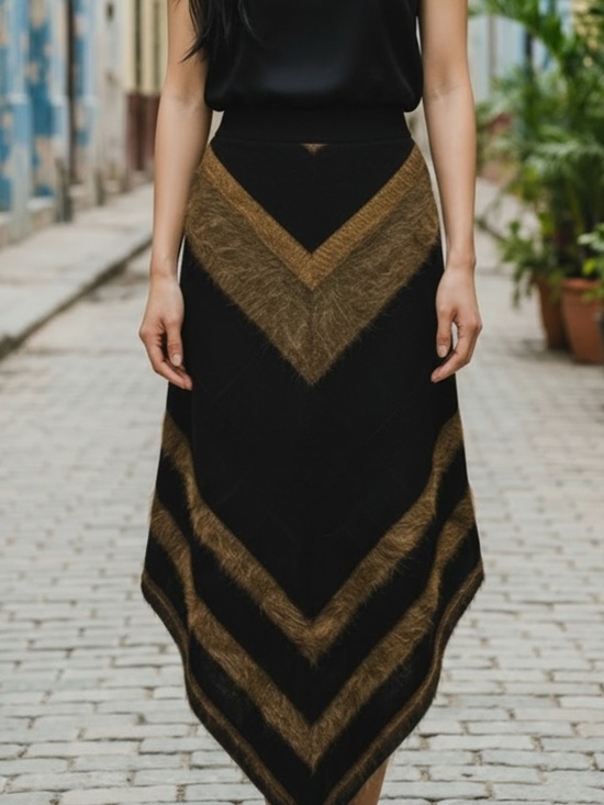 Chloe Dresses & Skirts - Chloe Black and Brown Asymmetrical Mohair Midi Skirt